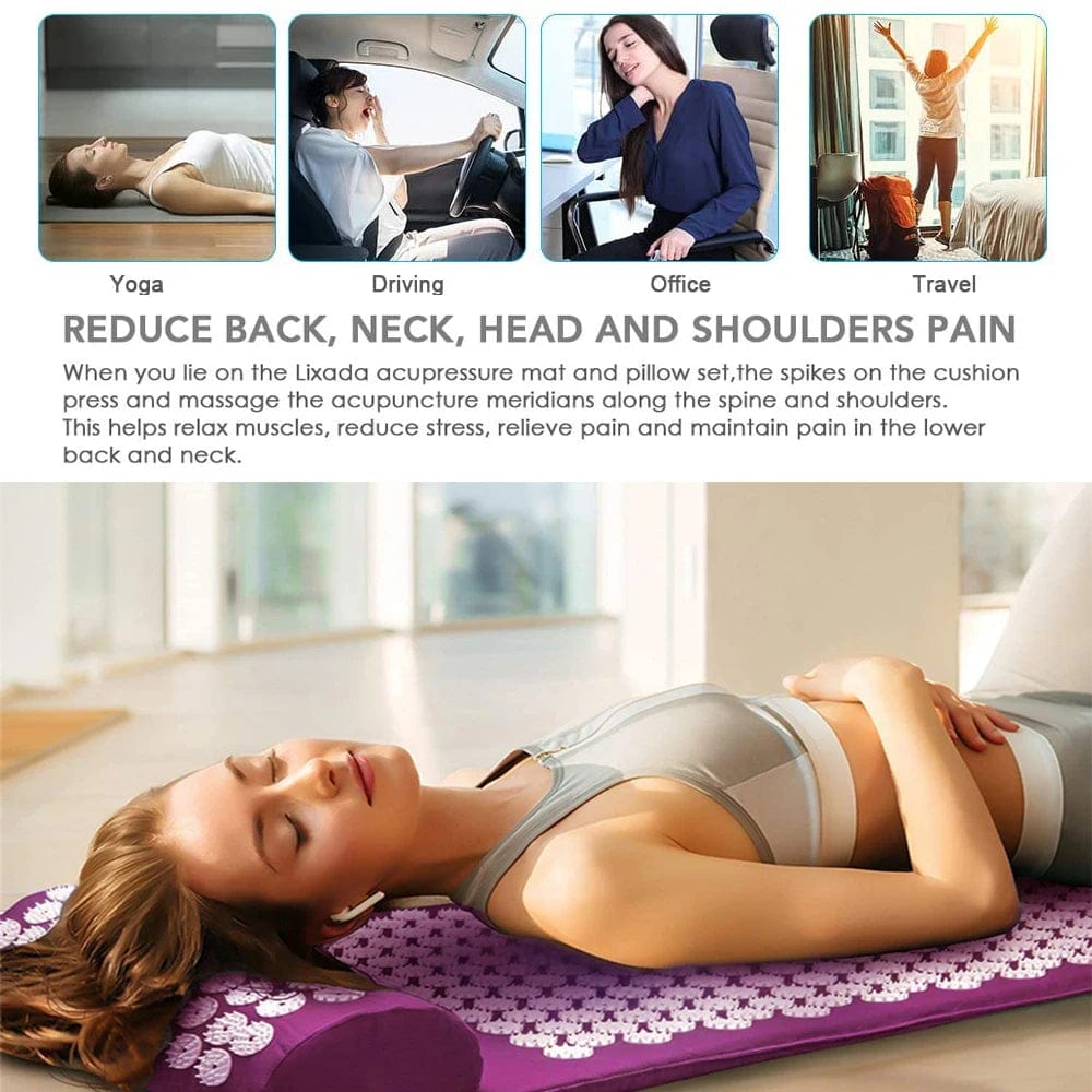 "Relax and Rejuvenate with a Acupressure Massage Cushion Set – Includes Mat, Pillow, and Kuznetsov's Applicator for Neck and Back Pain Relief"