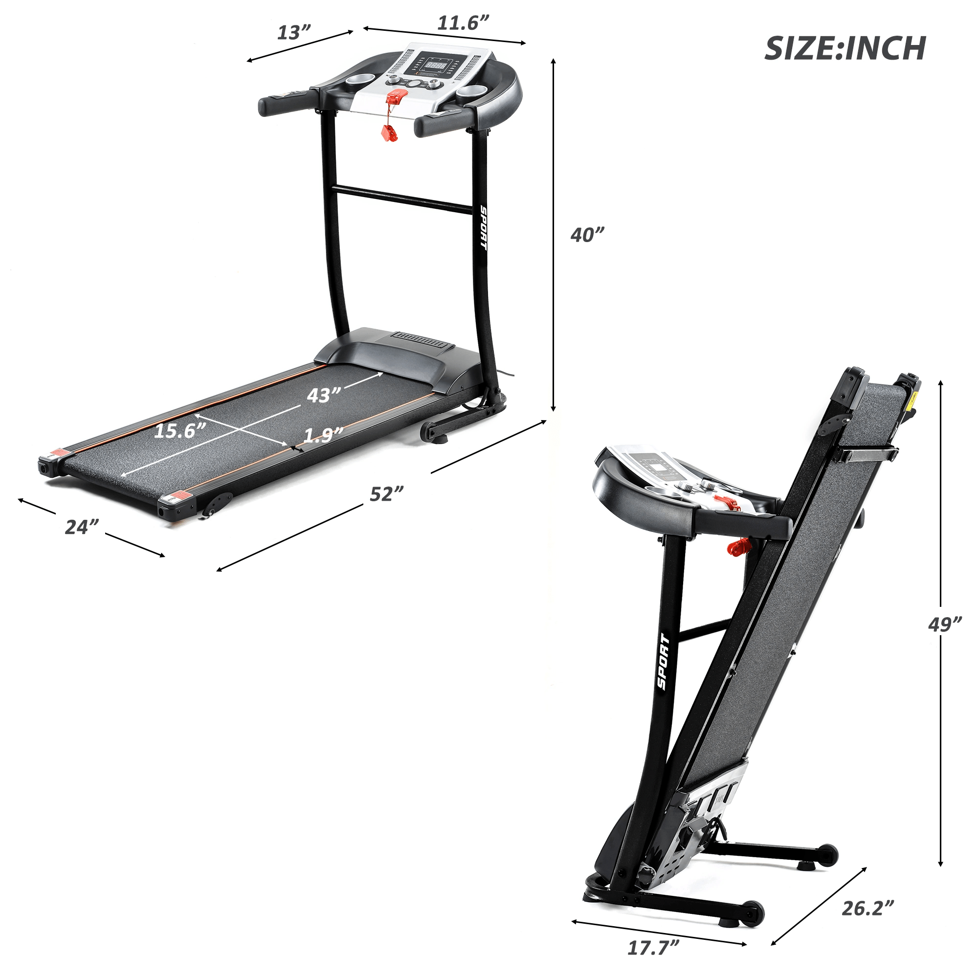 Folding Treadmill with Safety Lock with LCD Monitor