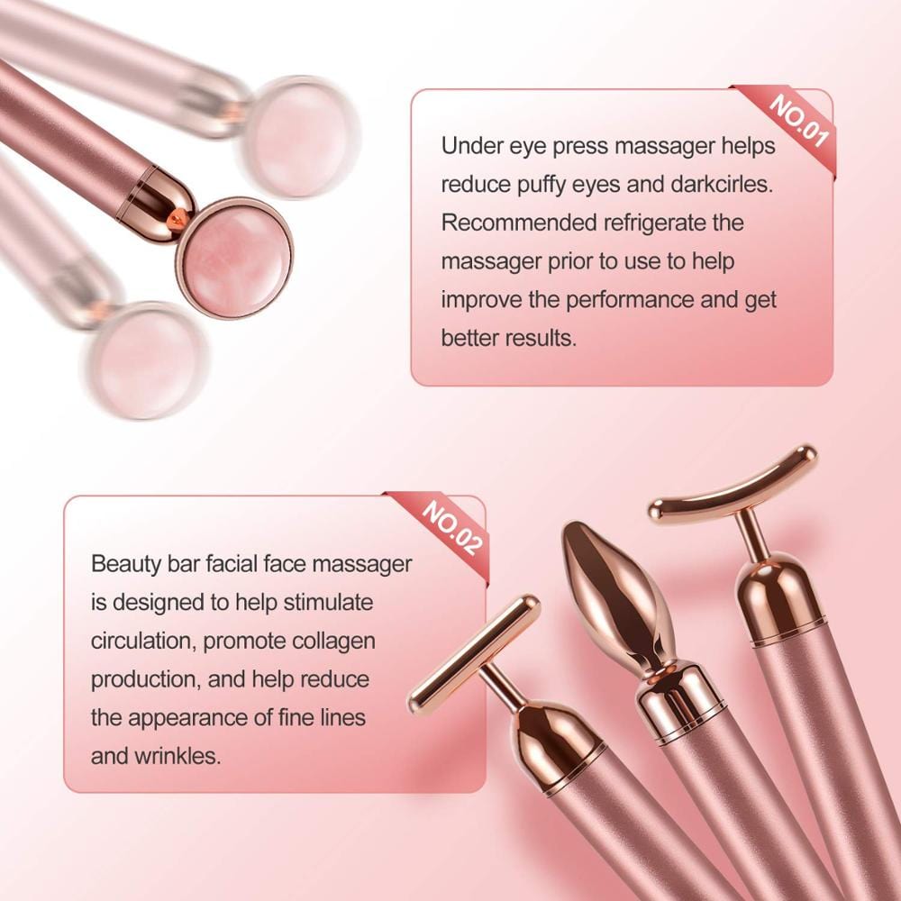 4 in 1 Vibrating Rose Quartz Roller Face Roller Eye Massager Jade