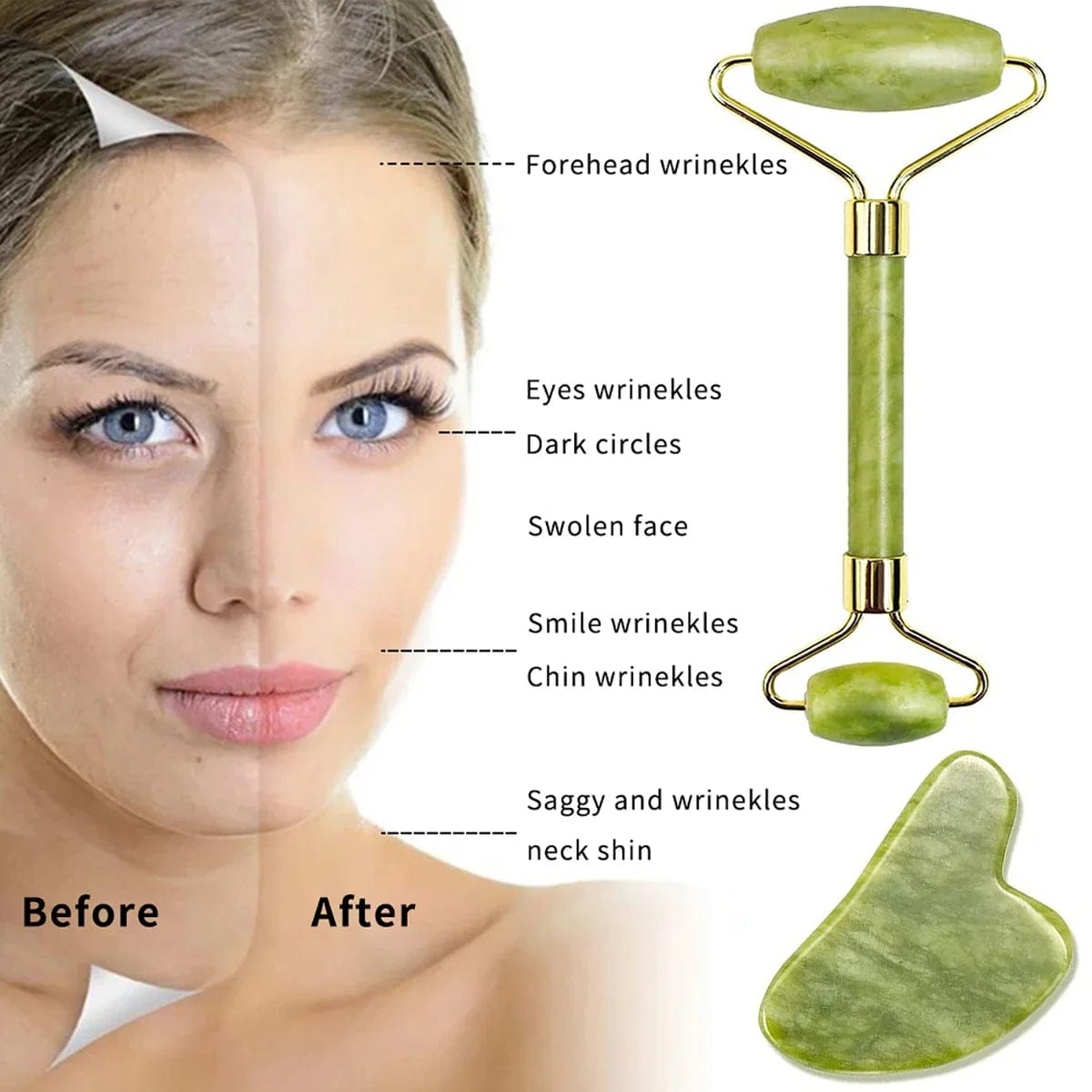 Gua Sha Massage Tool Set Natural Stone Face Neck Massager Jade Roller SPA Body Care visage rouleau de massage soin de visage
