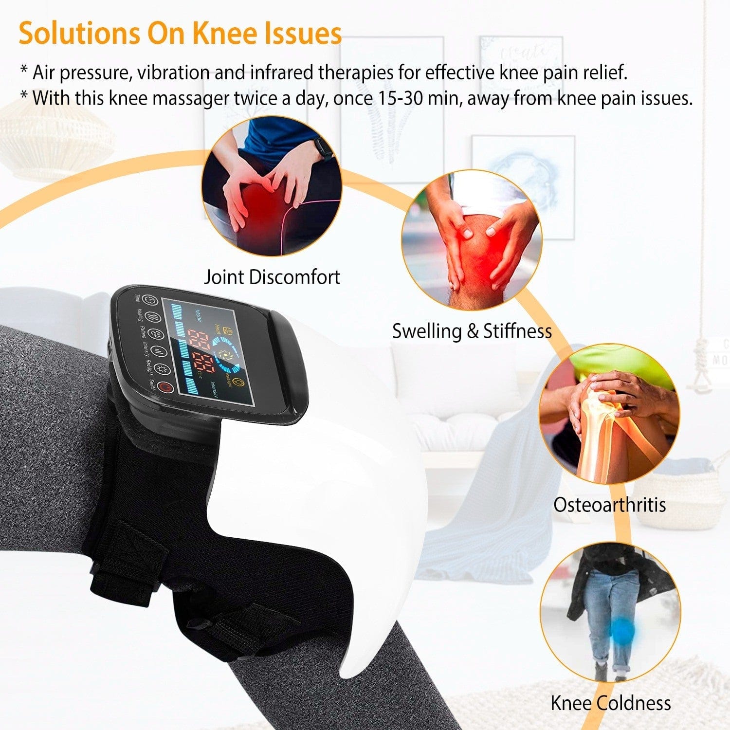 Electric Rechargeable Knee Massager Infrared Heat Pain Relief Therapy