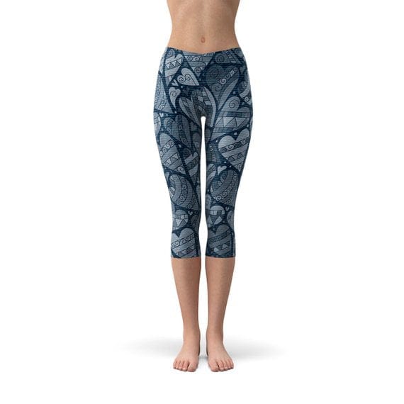 Blue Hearts on Heart Capri Leggings