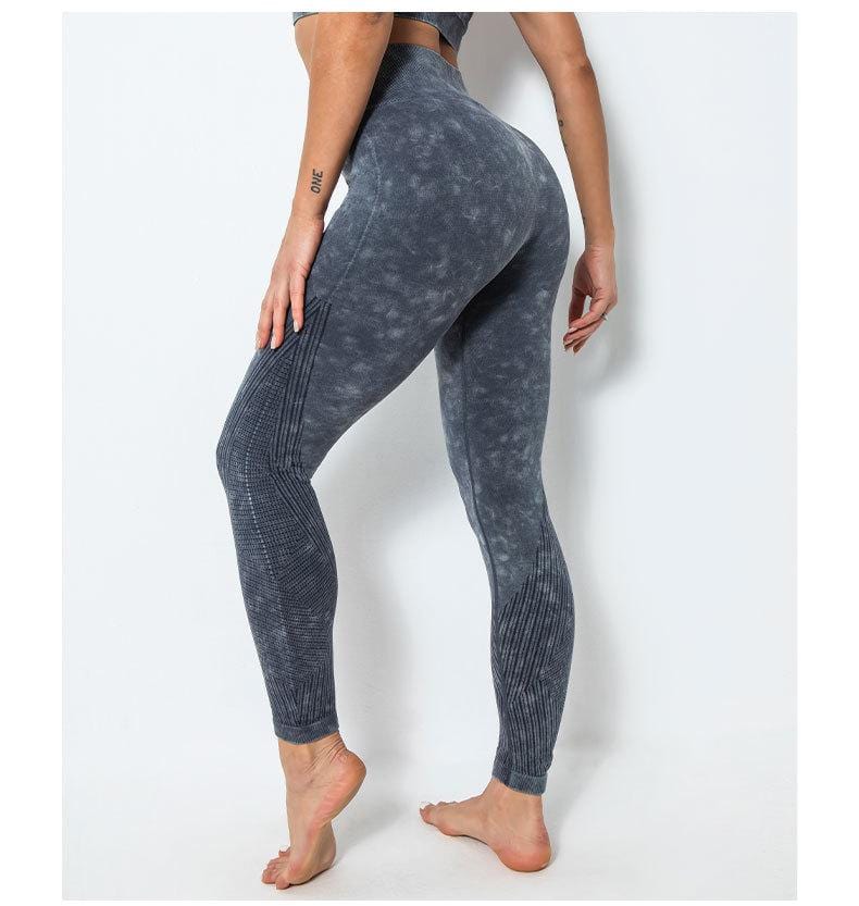 ACID WASH Seamless Workout Training Compression Tights Women High