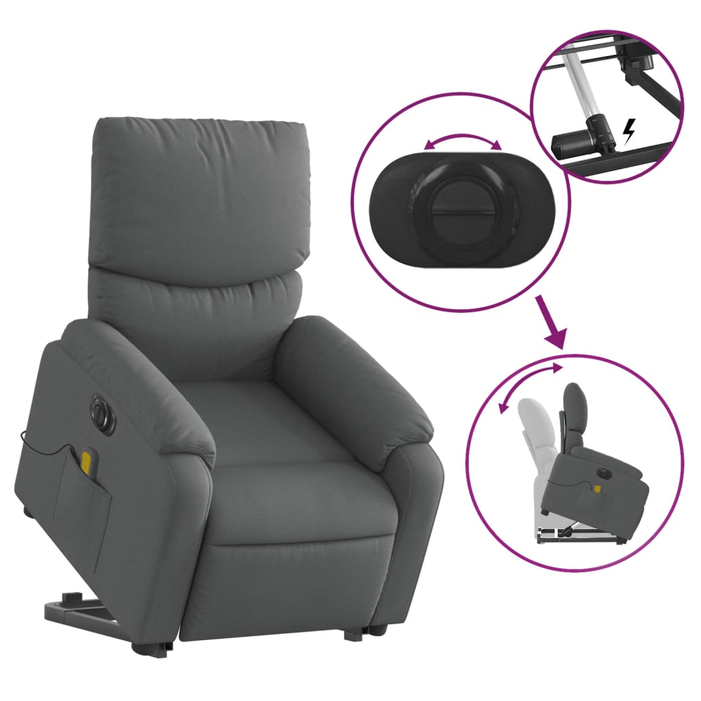 vidaXL Electric Stand up Massage Recliner Chair Dark Gray Fabric