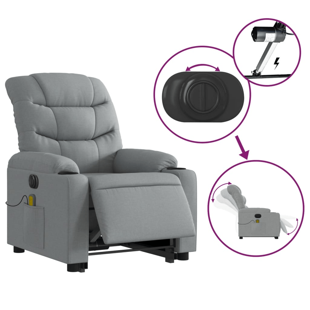 vidaXL Electric Stand up Massage Recliner Chair Light Gray Fabric