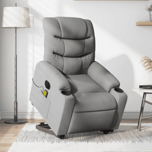 vidaXL Electric Stand up Massage Recliner Chair Light Gray Fabric